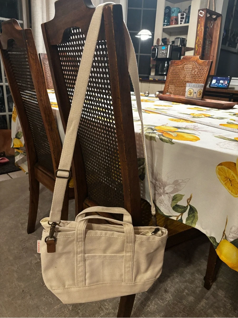Canvas Shoulder Tote Bag in Natural Beige - Crossbody Strap